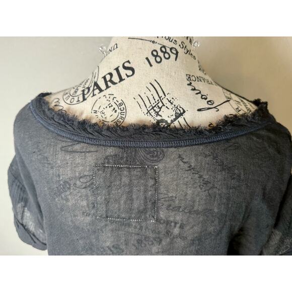 We The Free Women’s Short Sleeve Frayed Black Semi Sheer Shirt Top Oversized XS - Picture 8 of 13